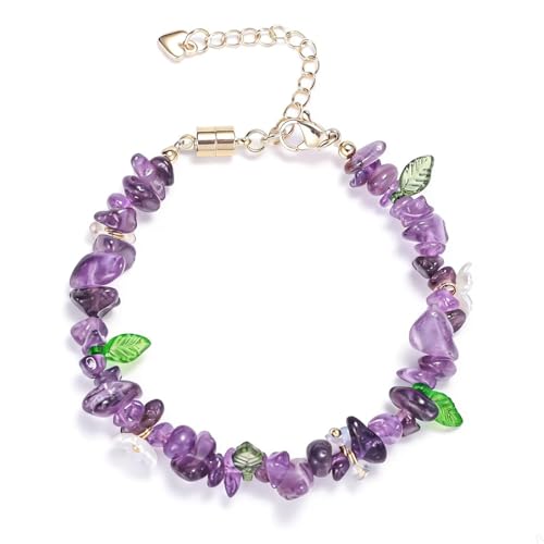 Healing Onyx Bracelet for Women Men Handmade Natural Gemstone Amethyst Crystal Bracelets Obsidian Cross Beaded Stone Jewelry - color: Amethyst