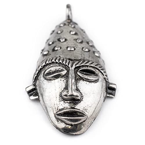 TheBeadChest Elongated African Silver Mask Pendant (50x90mm): Genuine West African Mask Design for DIY Jewelry & Necklaces - color: Silver, size: Large Elongated (50x90mm)