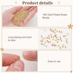 PH PandaHall 1830pcs 18K Gold Mini Seed Beads 2mm Seamless Smooth Long-Lasting Waist Metal Brass for Bikini Belly Chain Layered Bracelet Satellite Jewelry Making - size: 2mm