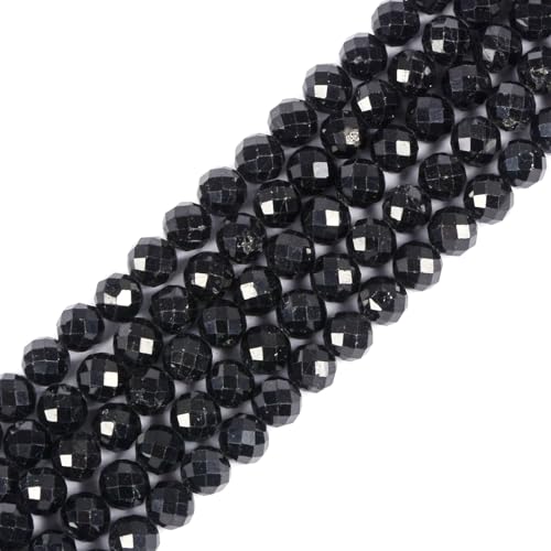 6mm Black Tourmaline Faceted Gemstone Round Loose Beads Strand 15.5-16" DIY Jewelry Making - color: Black Tourmaline