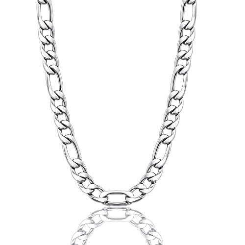 Monily Figaro Chain Necklace Stainless Steel 24K Gold Plated Chains for Men Women Jewelry Gift - color: stainless steel, size: 18 Inches