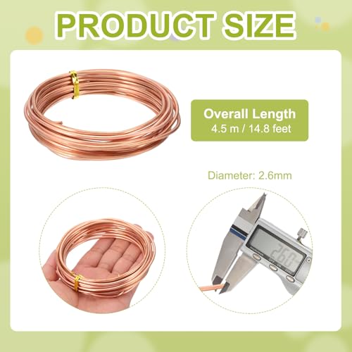 PATIKIL 99.9% Pure Copper Wire for Jewelry Making, 10 Gauge (2.6mm) Copper Craft Wire 14.8 Feet Beading Jewelry Making Supplies for Crafting Wreath Electroculture Gardening - size: 10 Gauge x 14.8 Feet