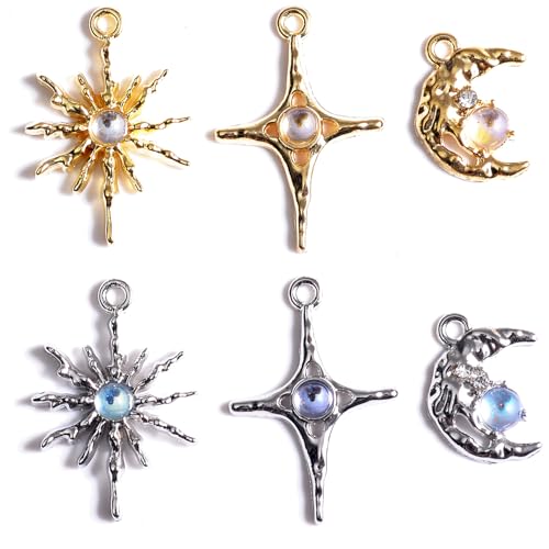 stino 48/56 Pieces Jewelry Celestial Charms Set, Silver & Gold Plated Moon Star Sun Pendants, DIY Jewelry Making Accessories - style: Baroque