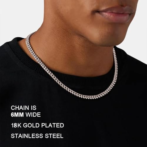 Monily Stainless Steel Mens Cuban Link Chain Silver 18K Gold Chain for Men Hip Hop Mens Jewelry - color: a. 3.5mm width-steel, size: 16 Inches