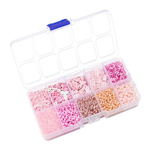 Assorted Beads for Jewelry Making, Glass Seed Bugle Tube Beads Loose Sequins Multiple Sizes for Crafts Sewing Jewelry Making - color: pink