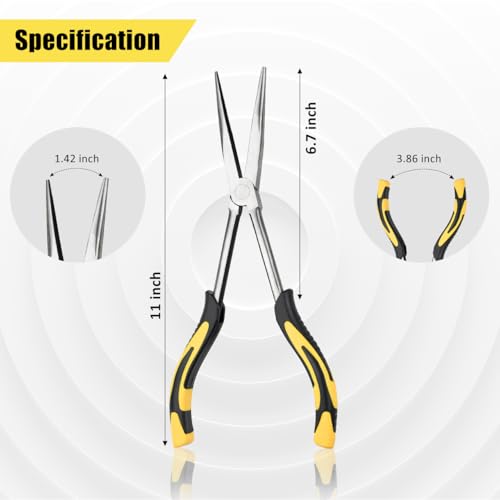Premium Long Needle Nose Pliers-11’’, Paper Clamp Precision, High Carbon Steel, Soft Grip with Wire Cutter, Long Nose Cutting Pliers for Home, Fishing, Jewelry, Crafts,2pcs - style: Two-11in