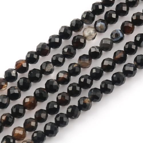 180pcs 2mm Natural Black Striped Agate Gemstone Beads Faceted Round Loose Stone Beads for Jewelry Making - color: Black Striped Agate, size: 1.9-2.4mm