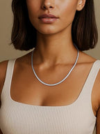 Jewlpire 3mm Flat Link Chain 18K Gold Plated/Black/Silver Chain Necklace for Women, Non-Fading Women's Chains Necklace 16 18 20 22 24 26 Inch - color: 01 - 3mm Silver, size: 20 Inches