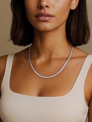 Jewlpire 3mm Flat Link Chain 18K Gold Plated/Black/Silver Chain Necklace for Women, Non-Fading Women's Chains Necklace 16 18 20 22 24 26 Inch - color: 01 - 3mm Silver, size: 26 Inches