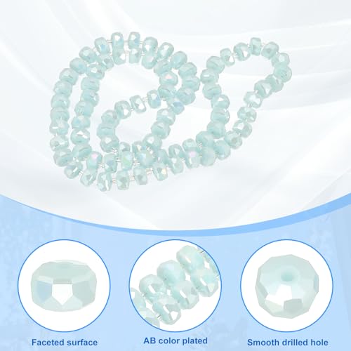 PATIKIL 75 Pcs 8mm OD 5mm Thick Crystal Glass Beads, Rondelle Crystal Beads Faceted Cut Gemstone Strand with Spacer Beads for Craft, Bracelet, Necklace, Light Lake Blue - color: Light Lake Blue