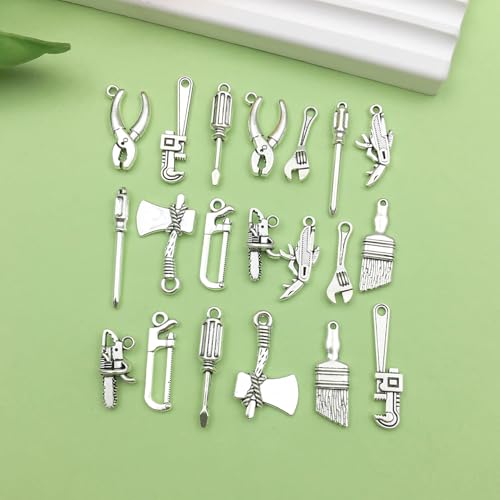 Sailanzi 60pcs Ancient Silver Tool Series Wrench, Screwdriver, Hammer Jewelry Making DIY Keychain Earrings Pendant Various Design Charms for Jewelry Making Bracelets Necklace(SN604) - color: SN604