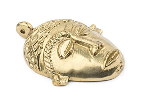 TheBeadChest African Brass Mask Pendant (75x55mm): Genuine West African Mask Design for DIY Jewelry & Necklaces - color: Brass, size: Large (75x55mm)