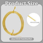 BENECREAT 65.6 Feet 20 Gauge(0.8mm) Brass Craft Jewelry Wire Gold Artistic Wrapping Wire Tarnish Resistant Round Copper Wire for Jewelry Beading Craft Making Ring Earrings DIY - size: 20 Gauge