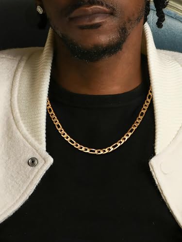 Monily Figaro Chain Necklace Stainless Steel 24K Gold Plated Chains for Men Women Jewelry Gift - color: 24K Gold-Plated, size: 32 Inches