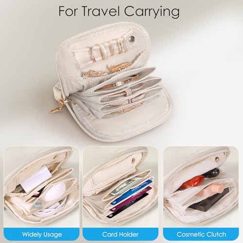 SITHON Small Travel Jewelry Case with Ring Holder, Mini Velvet Jewelry Pouch Bags, Compact Storage Organizer for Bracelet Necklaces Earrings Travel Essentials, Mother’s Day Gifts (Cream White) - color: Cream White