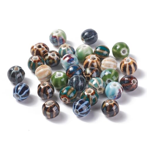 100 pcs Mixed Colors Round Melon Theme Porcelain Ceramic Beads Watermelon Ball Spacer Beads for DIY Jewelry Necklace Bracelet Earring Keychain Craft Decor - color: Round Melon Beads-100 pcs