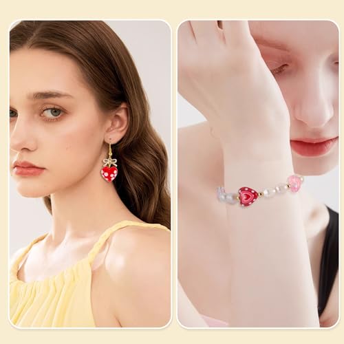 Craftdady 12Pcs Lampwork Glass Heart Beads Handmade Drawn Enamel Beads with Polka Dot Colorful Sweet Love Heart Loose Spacer Bead for DIY Earring Necklace Bracelet Jewelry Making - color: Polka Dot Heart