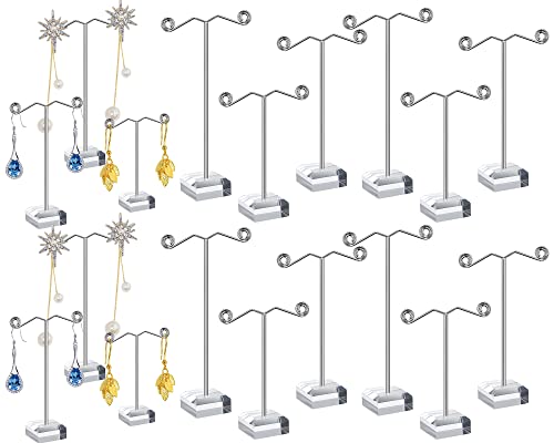 Macarrie 18 Pcs Metal Earring Holder T Bar Earring Display Stand Organizer Countertop Hanger Hanging Jewelry Towers with Acrylic Base(Clear) - color: Clear