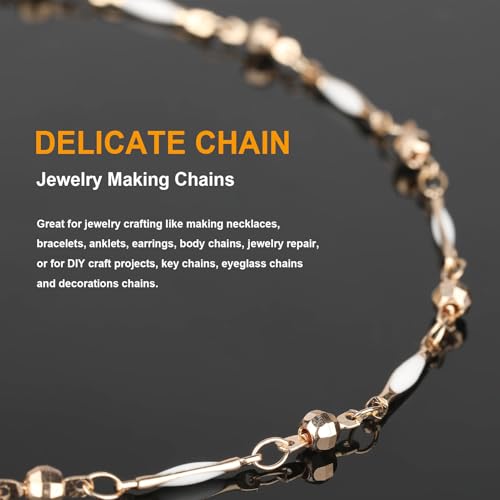 KYUNHOO 4 Meters Satellite Beaded Chain for Jewelry Making White Oil Drip Chain Link Gold Plated Brass Chain Spool for Women Making Jewelry Crafting Finding Supplies - color: Stick White