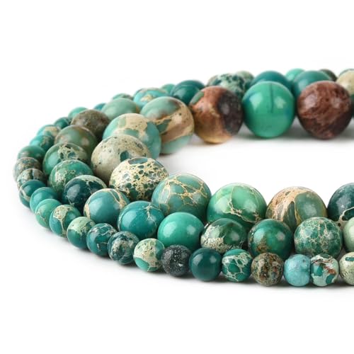 6mm Green Sea Sediment Imperial Jasper Round Gemstone Natural Stone Loose Beads for Jewelry Making Design Crafts 60 Pcs 15 Inch - color: Green, size: 6mm