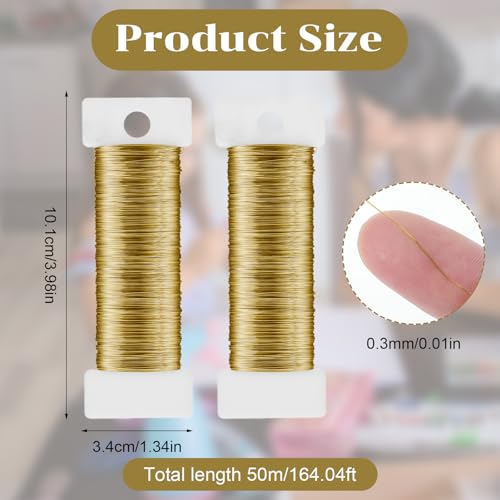 Nogeqi 2 Rolls Craft Wire Bendable, Thin Metal Beading Wire for Jewelry Making Earring Wrapping Sculpting DIY Crafts, Gold (0.3mm, 164 Ft)