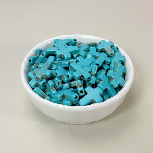 Turquoise Cross Beads for Bracelet Making - 200pcs 12x16mm Natural Semi-Precious Gemstone Loose Spacer Beads for Jewelry, Beading, Earrings & DIY Handmade Crafts - color: Turquoise Cross 12*16mm