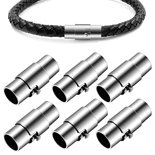 Junkin 6 Pcs Cord End Caps Leather Magnetic Clasps 6 mm for Bracelet Making Stainless Steel Bracelet End Caps Clasps Closures Leather with Locking Mechanism for Jewelry Crafts