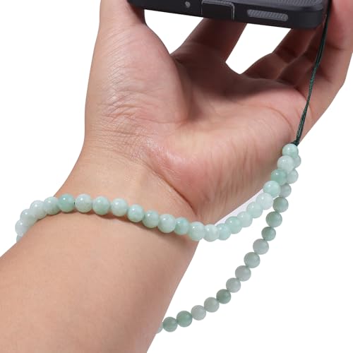 Semi-Precious Gem Stones Beaded Phone Charm Cell Phone Lanyard Wrist Strap Handmade Natural Gemstone Phone Chain string - color: Burma jade