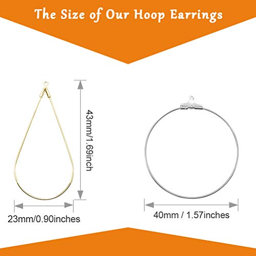 80pcs Beading Hoop Earrings for Jewelry Making,Round Beading Hoops Earrings Bulk Triangle Teardrop Earring with Hoop for DIY Craft Earring Making - color: Gold K and White K 1