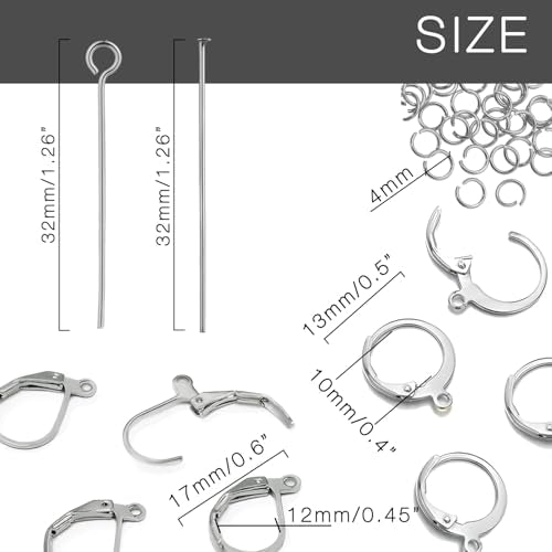 180Pcs No Tarnish Leverback Hooks & Pins for Earring Making, stino Hypoallergenic Stainless Steel Jewerly Findings Supplies, Gold Plated & Silver Set (Silver) - color: Silver