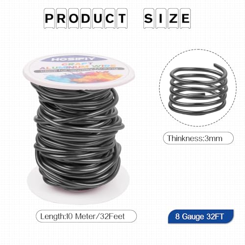 8 Gauge Aluminum Craft Wire, 3mm Jewelry Wire for Jewelry Making Supplies and DIY Metal Craft Art (Black, 32 Feet) - color: Black, size: 8Gauge 32FT