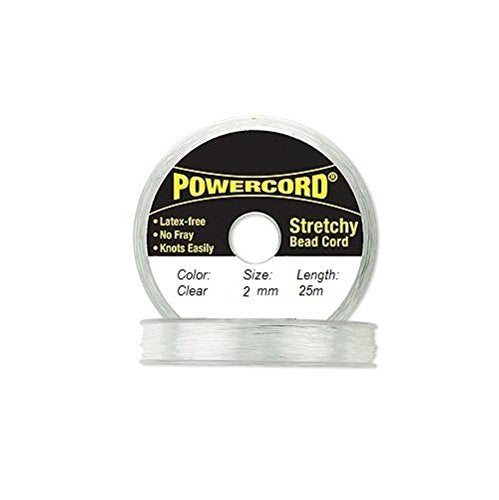 Powercord Elastic Cord Clear 2mm Diameter 27.3 Yards / 25 Meters