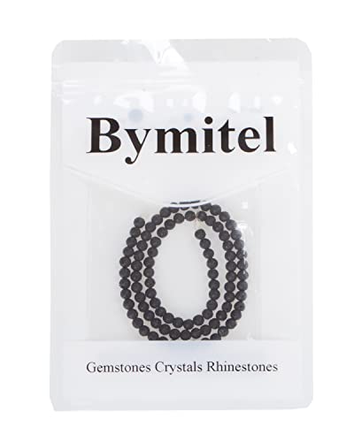 Bymitel 90 pcs Natural Genuine Real Round Loose Stone Beads Gemstone Spacers for Charm DIY Jewelry Making 15.5" per Strand 4mm (Black Volcanic Lava, 4mm) - color: Black Volcanic Lava, size: 4mm
