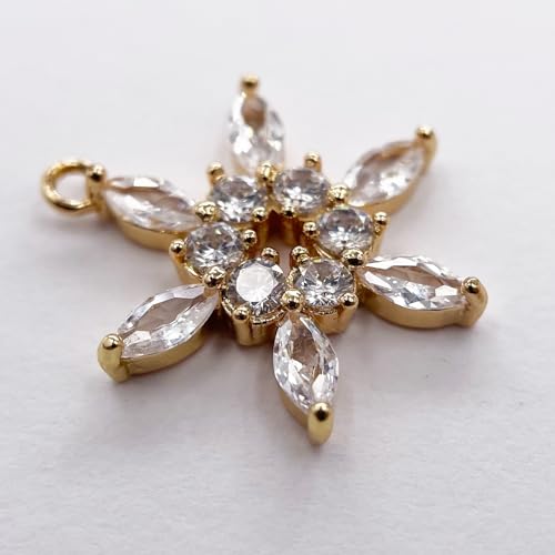 Crystal Zirconia Gold Plated Brass Charms for Jewelry Making Bracelet Necklace Earring Pendant Craft Supplies DIY Accessories - color: FlowerD-Mix-6Pcs