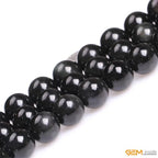 GEM-Inside Natural 14mm Black Obsidian Gemstone Loose Beads Round Energy Power Beads for Jewelry Making 15" - color: Black Obsidian, size: 14mm