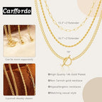 Carffordo Gold Plated Necklaces for Women - Dainty Layered 14K Gold Plated Stack Paperclip Rope Cuban Toggle Link Chain Choker Necklace Set Chunky Trendy Jewelry Gift - style: Layered-Necklace