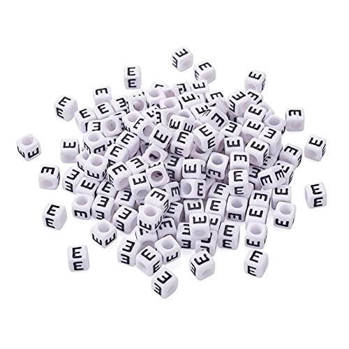 FASHEWELRY 300Pcs Cube White Acrylic Letter Beads 6x6mm Letter E Alphabet Beads for DIY Bracelet Necklace Jewelry Making - color: Letter E, size: 6x6x6mm