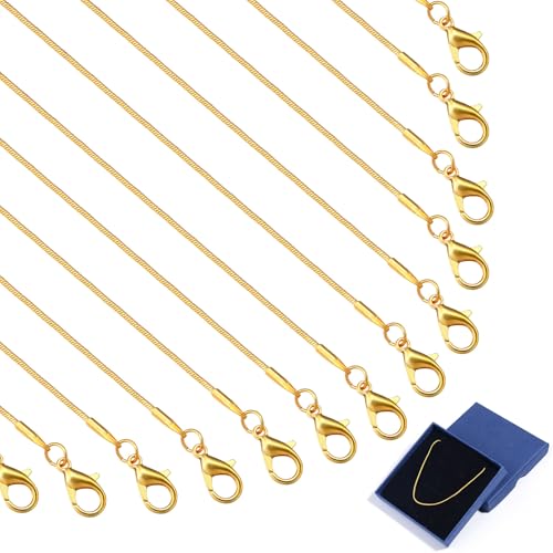Topacket 24 Pack Necklace Chains Bulk,Gold Plated Snake Necklace Chains for Jewelry Making 16 Inches - color: Gold, size: 16inches