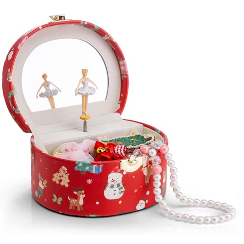 Vlando Christmas Gifts for Girl, Musical Jewelry Box for Girls, Small Kid Music Box with Ballerina for Party Bedroom Decor, Gifts for Girls Kids - Christmas Red - color: F.Christmas Red