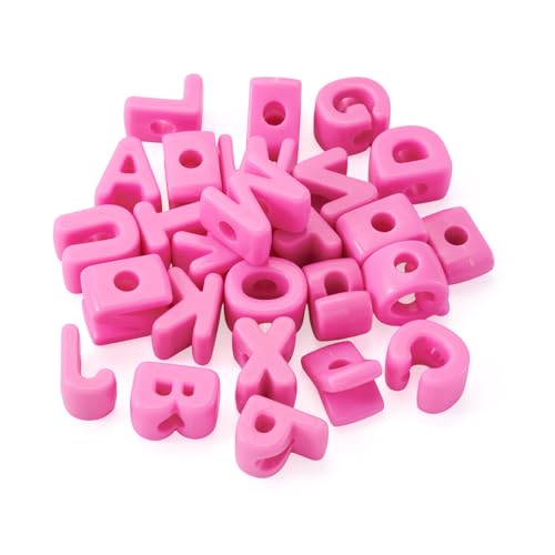 Cheriswelry 26Pcs Letter A-Z Bead Acrylic Alphabet Beads European Large Hole Loose Spacer Bead 20-21mm for DIY Craft Bracelet Necklace Keychain Lanyard Making Hole: 6mm - color: Hot Pink