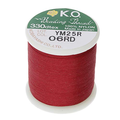 KO Nylon Beading Thread, Rich Red Color, Japanese Pre-Waxed 100% Nylon, 330TEX, Tangle Resistant Knotting Cords, 50m /55 yds Spool, Use for Seed Bead Projects, Loom Work & Bead Weaving - color: RICH RED