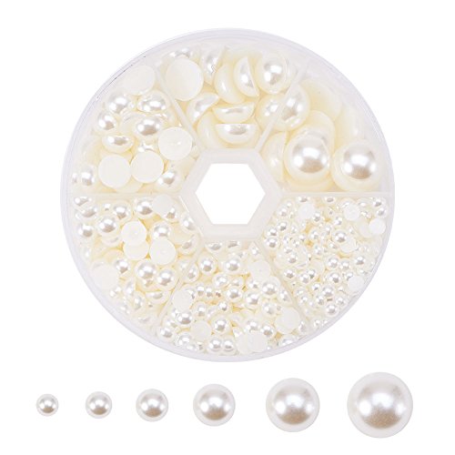 PH PandaHall Flat Back Pearl Beads 690pcs 6 Sizes Beige Craft Pearl Cabochons Half Pearls Loose Beads Gem for Nails Cup Shoes Wedding Dress Scrapbooking Diamond Phone Nail Art Making 4/5/6/8/10/12mm - color: Beige