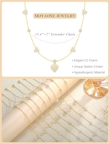 Dainty Gold Necklace for Women Trendy 14K Gold Plated Pearl Cross Clover Butterfly CZ Charm Pendant Chain Station Necklaces Waterproof Non Tarnish Layered Choker Cute Jewelry Gifts - color: G-heart