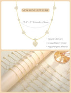 Dainty Gold Necklace for Women Trendy 14K Gold Plated Pearl Cross Clover Butterfly CZ Charm Pendant Chain Station Necklaces Waterproof Non Tarnish Layered Choker Cute Jewelry Gifts - color: G-heart