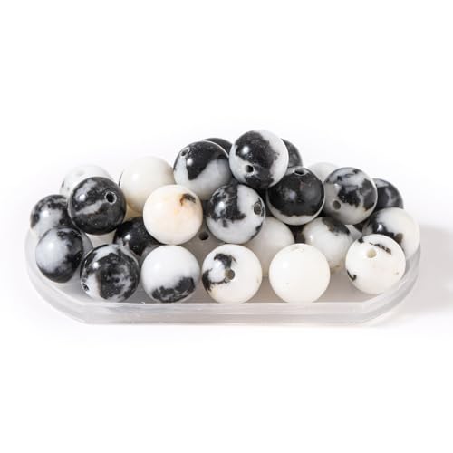 100Pcs Natural Stone 6mm Black White Zebra Round Loose Gemstone Energy Healing Beads Hole Size 1mm DIY Smooth Beads for Bracelet Necklace Earrings Jewelry Making - color: Black White Zebra, size: 6mm