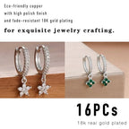 stino 16Pcs Cubic Zirconia Huggie Earring Hooks for Jewelry Making, Brass Earring Hoops Clasps, Leverback Findings & Supplies (White Gold Plated) - color: White Gold Plated