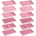 12Pcs Velvet Stackable Jewelry Trays, Jewelry Drawer Organizer, Large Removable Display Jewelry Tray, Necklace Bracelet Storage Box for Earring, Ring, Brooch, Watch (Pink) - color: Pink