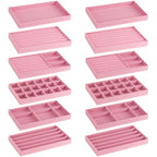 12Pcs Velvet Stackable Jewelry Trays, Jewelry Drawer Organizer, Large Removable Display Jewelry Tray, Necklace Bracelet Storage Box for Earring, Ring, Brooch, Watch (Pink) - color: Pink
