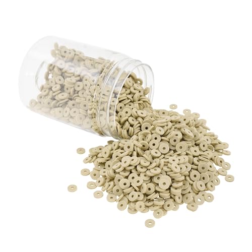 Mandala Crafts Beige Heishi Beads 6mm – 3000 Flat Polymer Disc Clay Beads for Adult Jewelry Making Spacer Beads, Bracelets, Necklaces, and Earrings - color: Beige, size: 6mm 3000 PCs
