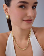 PAVOI 14K Gold Plated Chunky Chain Choker Necklaces for Women | Gold Statement Graduated Link Chain Necklace | Bold Oval Link Barbell Links Paperclip Chains - style: U-Shaped